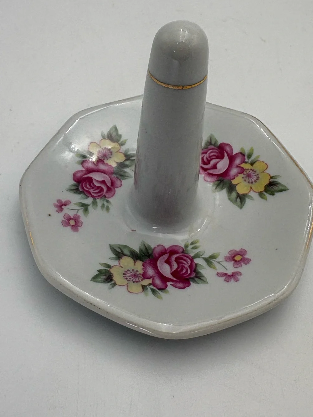 Vintage Porcelain Floral Ring Holder - Pink & Yellow Roses